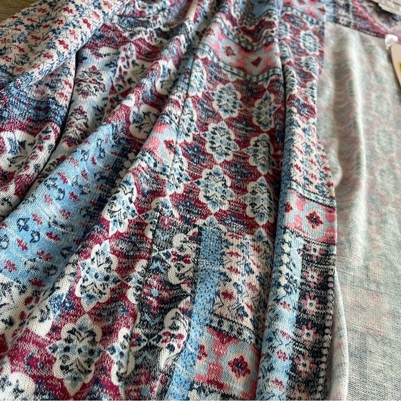 Allison Daley Artistic Dusty Blue and Pink Open Front Cardigan Sweater SZ L NWT - Picture 2 of 6